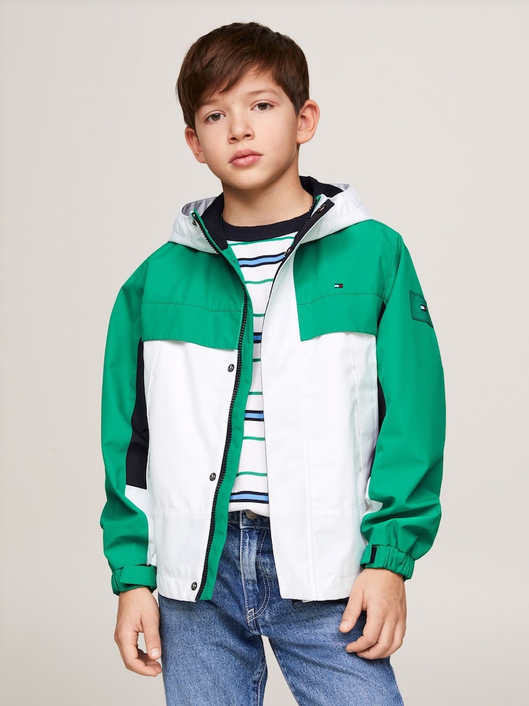 Tommy Hilfiger Green Colorblock Hooded Jacket - Image 1 of 6