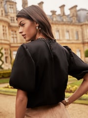 Lipsy Black Puff Sleeve Cutwork Top - Image 4 of 4