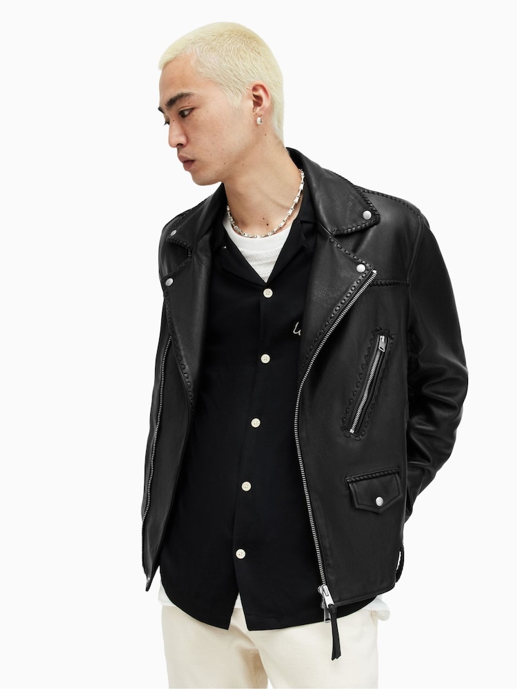 AllSaints Black Biker Warner Jacket - Image 1 of 8