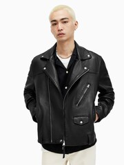 AllSaints Black Biker Warner Jacket - Image 4 of 8