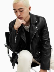 AllSaints Black Biker Warner Jacket - Image 5 of 8