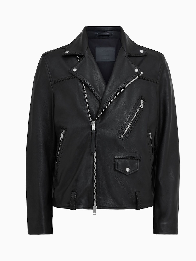 AllSaints Black Biker Warner Jacket - Image 8 of 8