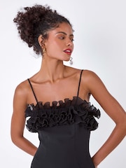 Dusk Black Frill Detail Stretch Dress - Image 4 of 5