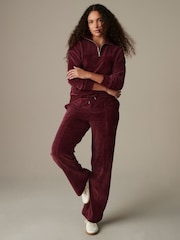 Burgundy Red Velvet Soft Touch Jersey Wide Leg Co-Ord Jogger Trousers - Image 1 of 8