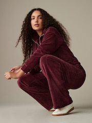 Burgundy Red Velvet Soft Touch Jersey Wide Leg Co-Ord Jogger Trousers - Image 2 of 8