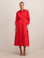 Forever New Red Sally Cotton Shirt Midi Dress - Image 1 of 4