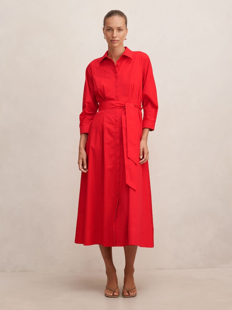 Forever New Red Sally Cotton Shirt Midi Dress - Image 1 of 4