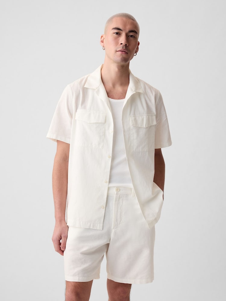 Gap White Linen Cotton Short Sleeve Utility Shirt - Image 1 of 2 Gap White Linen Cotton Short Sleeve Utility Shirt - Image 1 of 2
