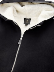 Black Relaxed Fit 100% Cotton Borg Lined Knit Zip Up Hoodie - Image 3 of 4