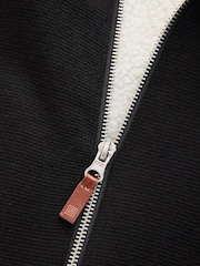 Black Relaxed Fit 100% Cotton Borg Lined Knit Zip Up Hoodie - Image 4 of 4