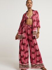 River Island Pink Palm Print Beach Trousers - Image 1 of 5