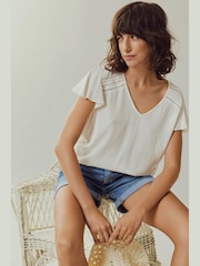 VILA White Ruffle Sleeve Lace Detail Top - Image 1 of 4