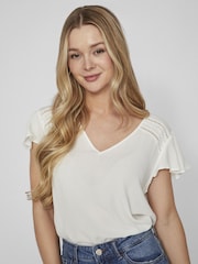 VILA White Ruffle Sleeve Lace Detail Top - Image 2 of 4