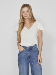 VILA White Ruffle Sleeve Lace Detail Top - Image 4 of 4