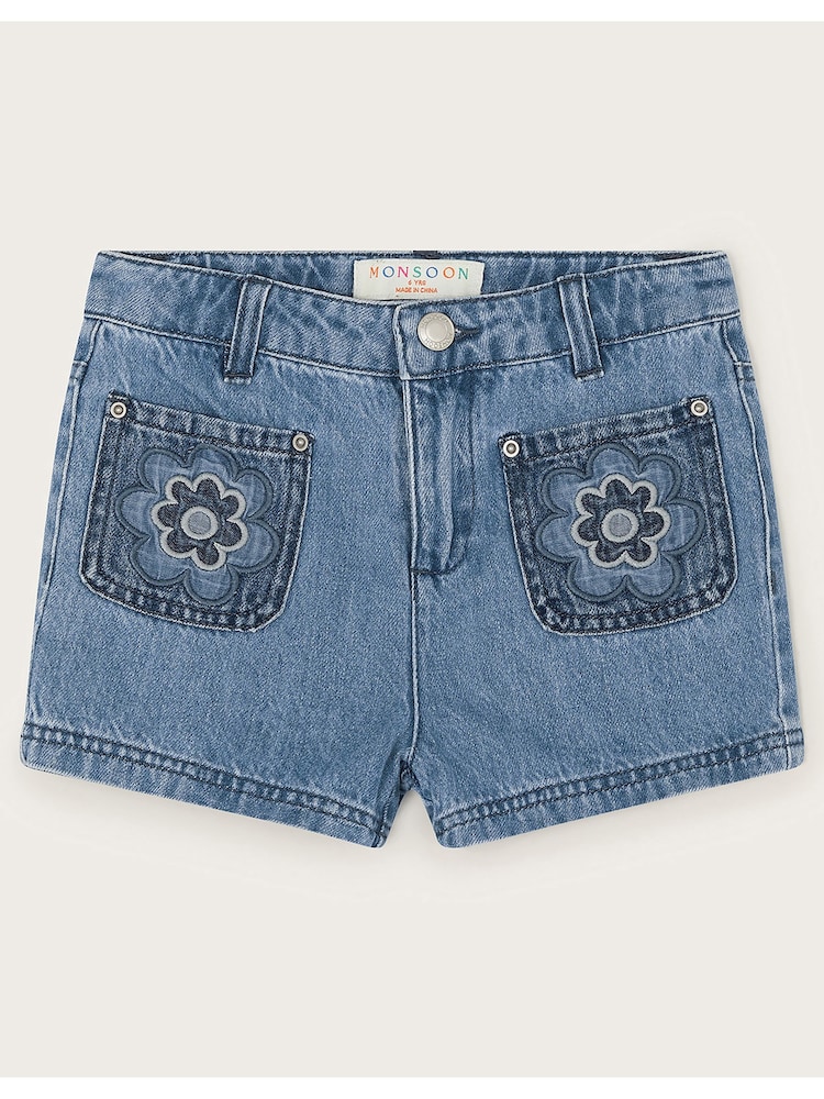 Monsoon Blue Flower 100% Cotton Denim Shorts - Image 1 of 3 Monsoon Blue Flower 100% Cotton Denim Shorts - Image 1 of 3