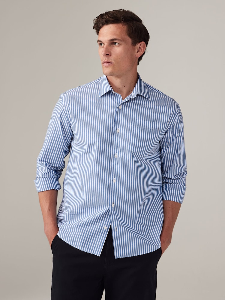 Blue/White 100% Cotton Stripe Long Sleeve Shirt - Image 1 of 8