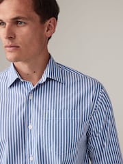 Blue/White 100% Cotton Stripe Long Sleeve Shirt - Image 5 of 8