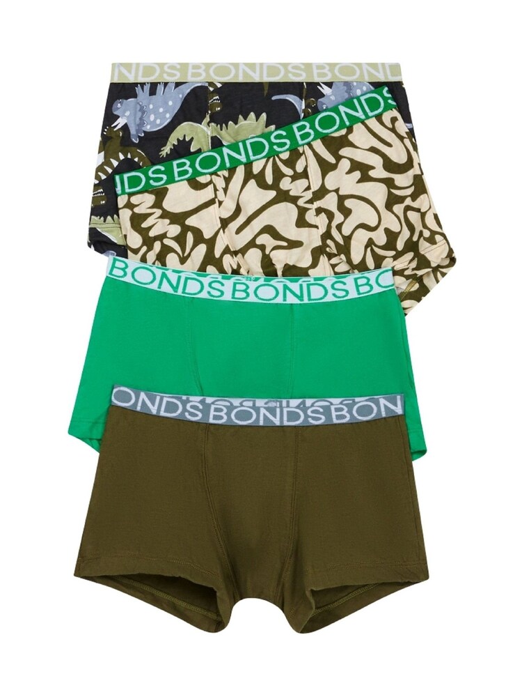 Bonds Green Dinosaur Print 100% Cotton Trunks 4 Pack - Image 1 of 3
