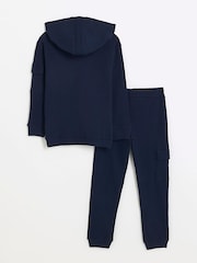 River Island Blue Boys Waffle Hoodie And Cargo Joggers Set - Image 2 of 5