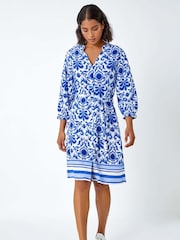 Roman Blue Abstract Border Print Shirt Dress - Image 1 of 5