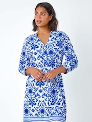 Roman Blue Abstract Border Print Shirt Dress - Image 2 of 5
