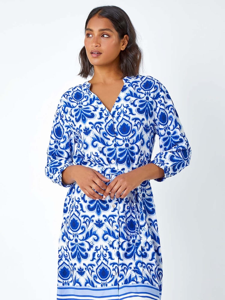 Vestido camisero con estampado abstracto en los bordes de Roman - Imagen 2 de 5 Vestido camisero con estampado abstracto en los bordes de Roman - Imagen 2 de 5