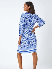 Roman Blue Abstract Border Print Shirt Dress - Image 3 of 5