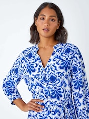 Roman Blue Abstract Border Print Shirt Dress - Image 4 of 5