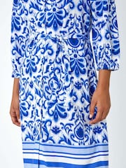 Roman Blue Abstract Border Print Shirt Dress - Image 5 of 5