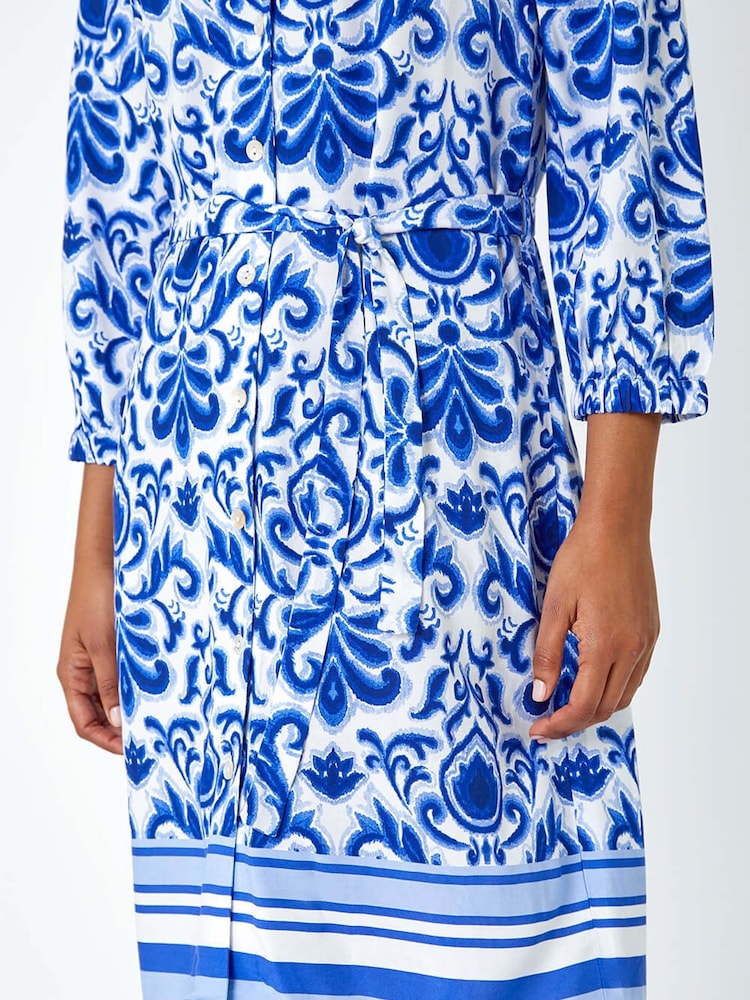Roman Blue Abstract Border Print Shirt Dress - Image 5 of 5