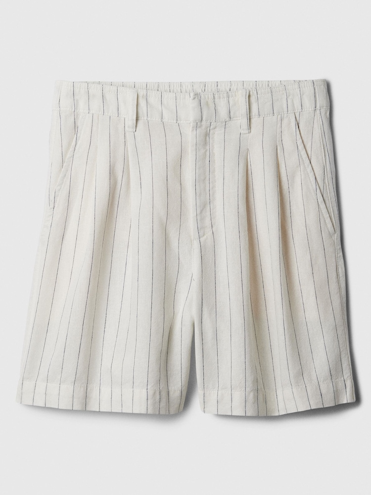 Gap White Stripe High Waisted Linen Blend Pleated Shorts - Image 3 of 3 Gap White Stripe High Waisted Linen Blend Pleated Shorts - Image 3 of 3