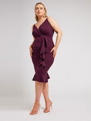 Yours Curve Purple London Ruffle Wrap Dress - Image 2 of 5