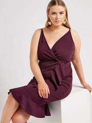 Yours Curve Purple London Ruffle Wrap Dress - Image 4 of 5