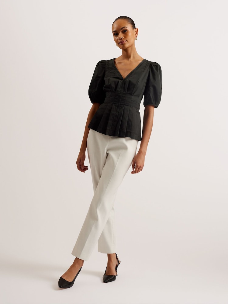 Ted Baker Black Burdur Stitch Detail Puff Sleeve Top - Image 1 of 6