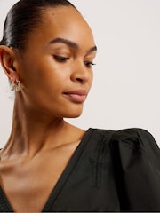 Ted Baker Black Burdur Stitch Detail Puff Sleeve Top - Image 3 of 6