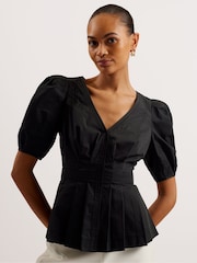 Ted Baker Black Burdur Stitch Detail Puff Sleeve Top - Image 4 of 6