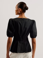 Ted Baker Black Burdur Stitch Detail Puff Sleeve Top - Image 5 of 6