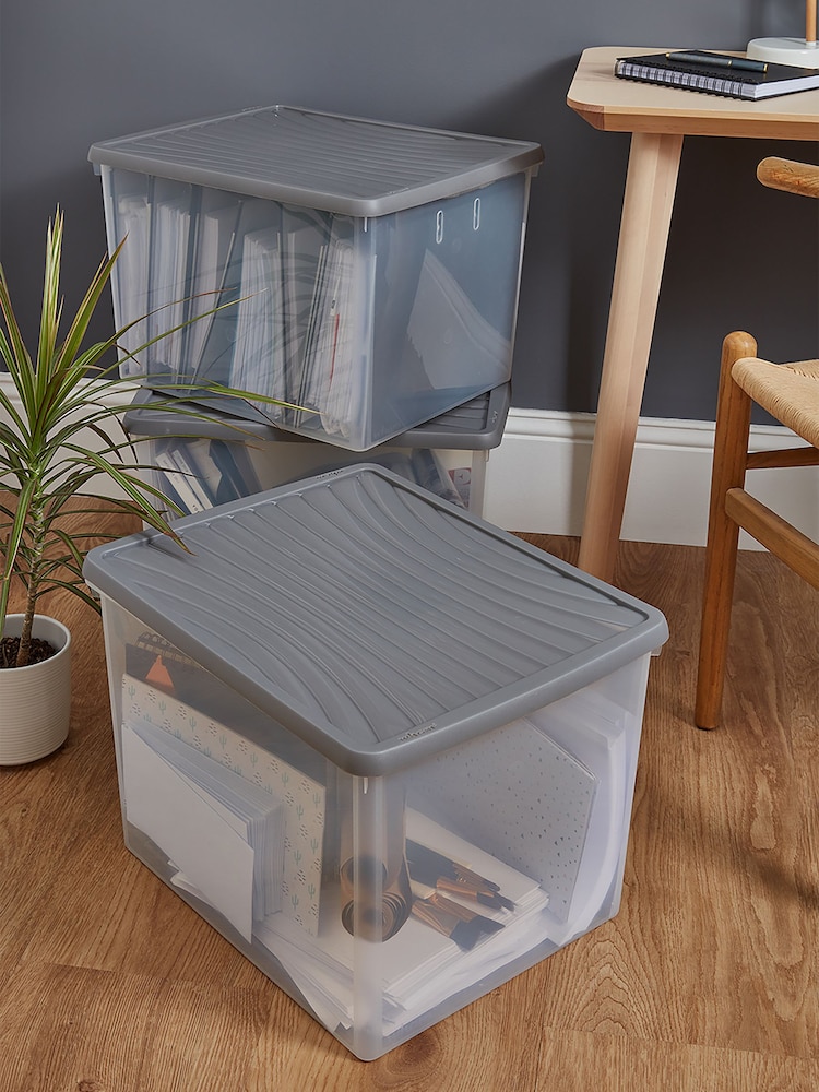 Wham 3 x Box 50L Stackable Plastic Storage Archive Box Lid - Image 1 of 6