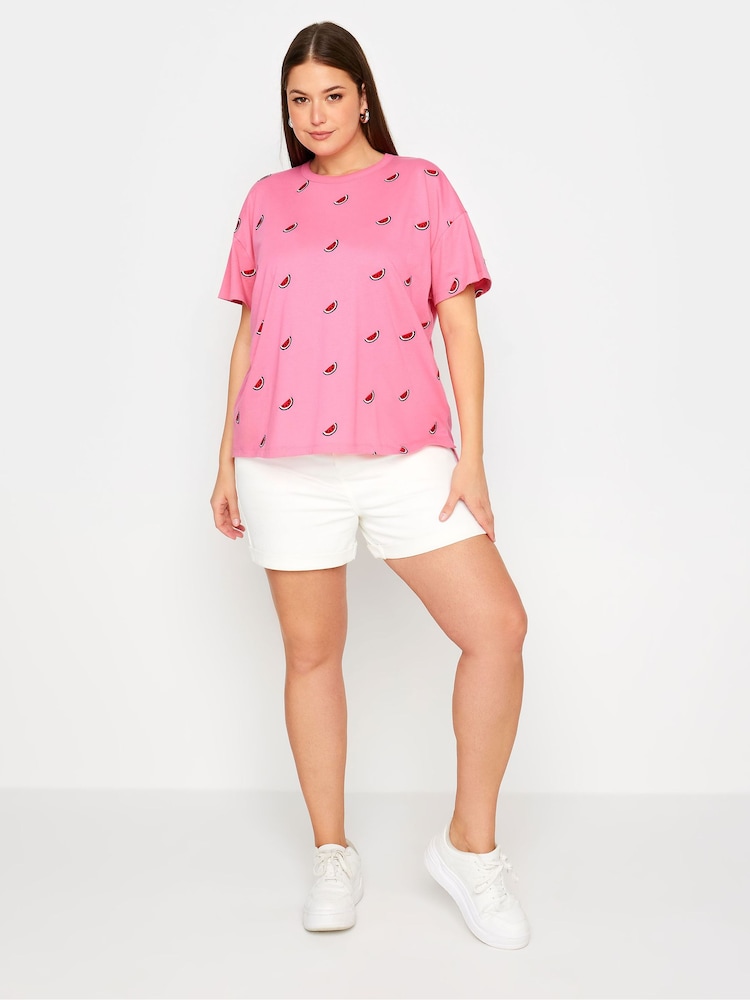 Yours Curve Pink 100% Cotton Watermelon T-Shirt - Image 2 of 5