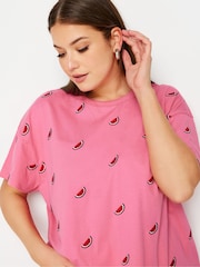Yours Curve Pink 100% Cotton Watermelon T-Shirt - Image 4 of 5