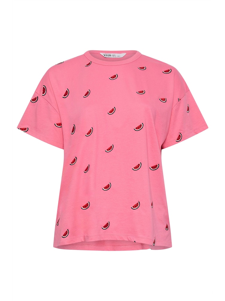Yours Curve Pink 100% Cotton Watermelon T-Shirt - Image 5 of 5