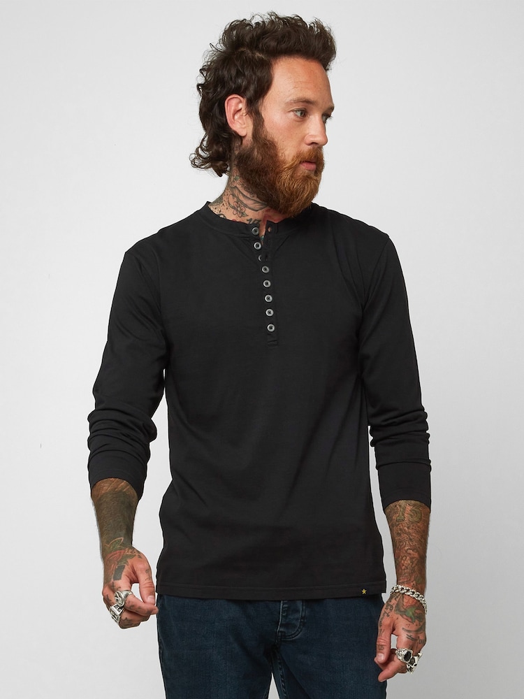 Joe Browns Black 100% Cotton Distinctive Henley Top - Image 1 of 3