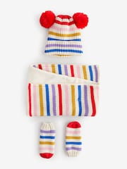 Multi Bright Stripe Pom Pom Hat Mittens And Scarf Set (3mths-6yrs) - Image 1 of 3