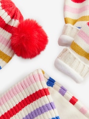 Multi Bright Stripe Pom Pom Hat Mittens And Scarf Set (3mths-6yrs) - Image 3 of 3