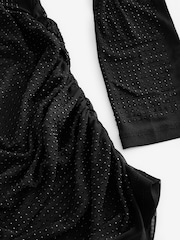 Black Slash Neck Embellished Sparkle Long Sleeve Top - Image 8 of 9