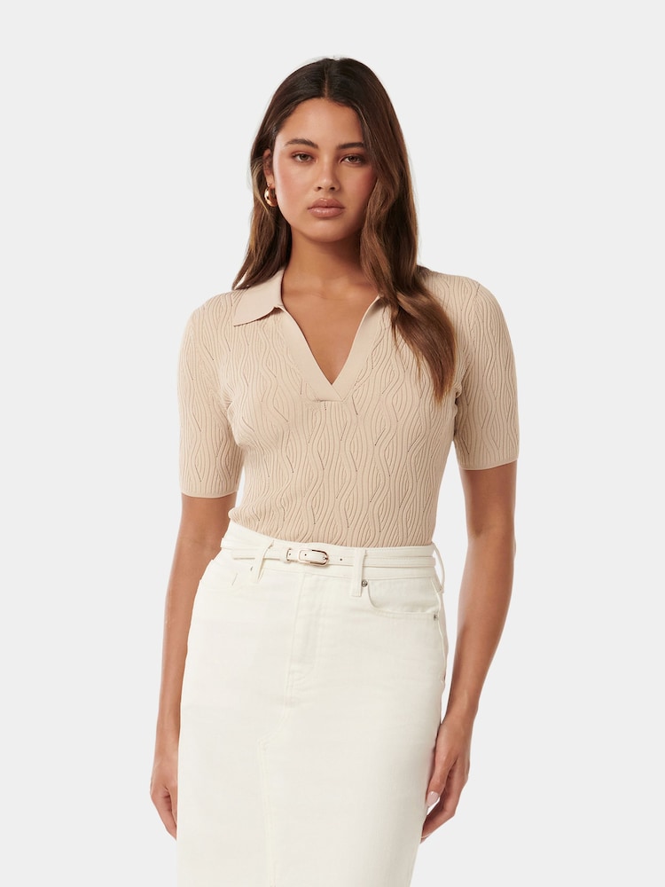 Forever New Cream Paris Short Sleeves Textured Knit Top - Image 1 of 5