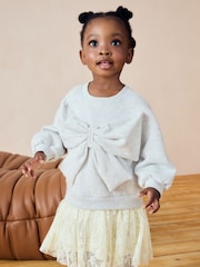 Grey Bow Sweat Mesh Dress (3mths-7yrs) - Image 1 of 9