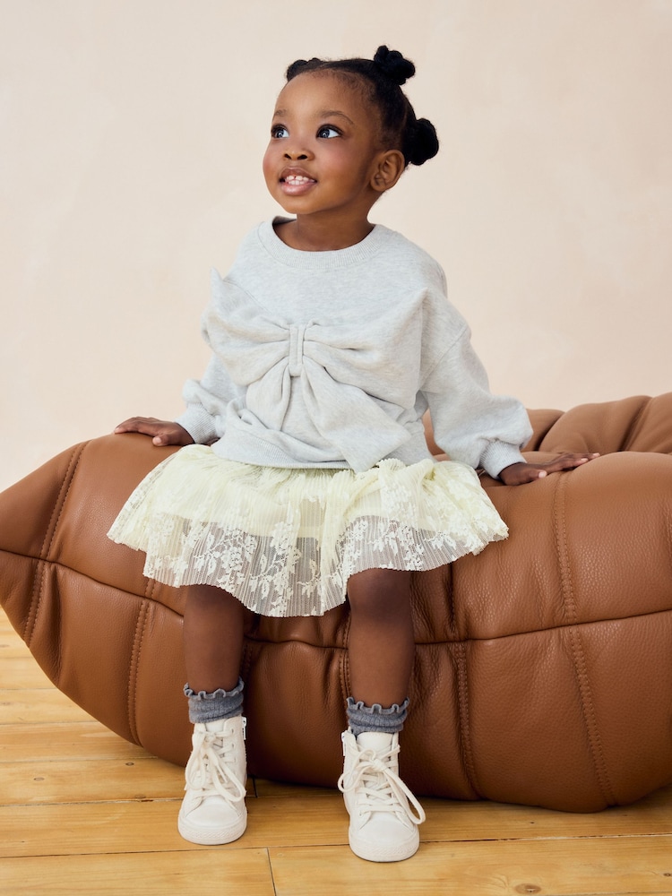 Grey Bow Sweat Mesh Dress (3mths-7yrs) - Image 2 of 9