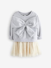 Grey Bow Sweat Mesh Dress (3mths-7yrs) - Image 6 of 9