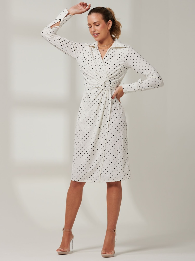 Jolie Moi White Bodycon Reina Midi Shirt Dress - Image 1 of 6